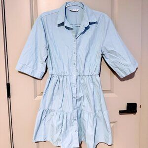 stradivarius Tiered Poplin Mini Shirt Dress